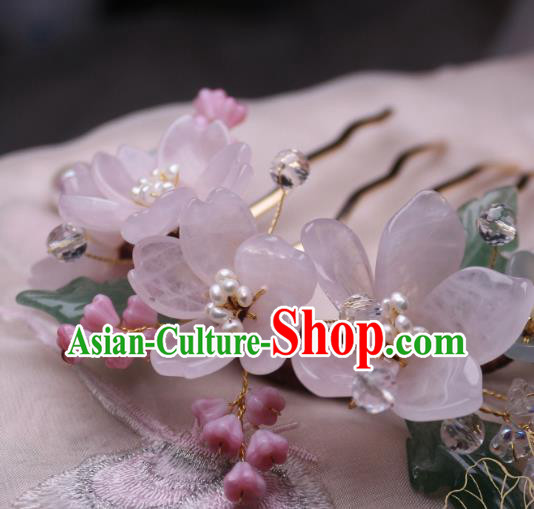Chinese Handmade Sakura Hair Comb Traditional Ancient Princess Rose Quartz Hairpin Headwear Chinese Handmade Sakura Hair Comb Traditional Ancient Princess Rose Quartz Hairpin Headwear