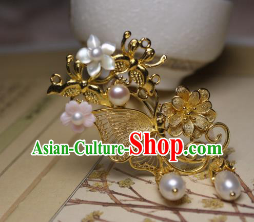 Chinese Handmade Golden Butterfly Hair Stick Traditional Ancient Princess Shell Flower Hairpin Chinese Handmade Golden Butterfly Hair Stick Traditional Ancient Princess Shell Flower Hairpin