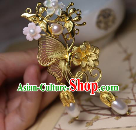 Chinese Handmade Golden Butterfly Hair Stick Traditional Ancient Princess Shell Flower Hairpin Chinese Handmade Golden Butterfly Hair Stick Traditional Ancient Princess Shell Flower Hairpin