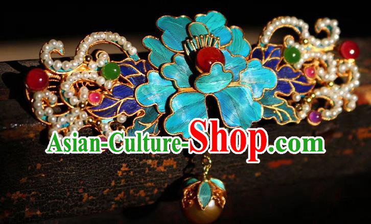 China Traditional Qing Dynasty Cloisonne Peony Necklace Accessories Handmade Necklet Pendant Jewelry