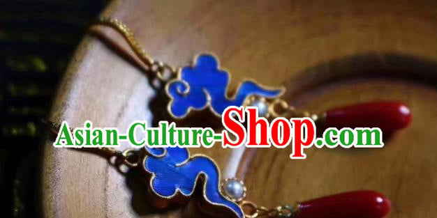 China Traditional Cheongsam Blue Cloud Earrings Classical Pearl Agate Ear Jewelry