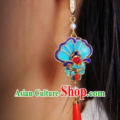 China Traditional Cheongsam Agate Earrings Classical Blueing Ear Jewelry