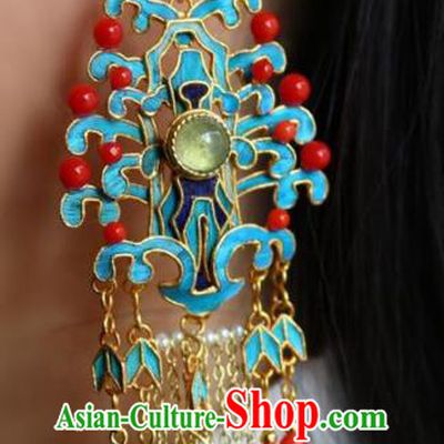China Traditional Cheongsam Golden Tassel Earrings Classical Red Beads Ear Jewelry