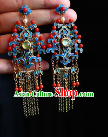 China Traditional Cheongsam Golden Tassel Earrings Classical Red Beads Ear Jewelry China Traditional Cheongsam Golden Tassel Earrings Classical Red Beads Ear Jewelry