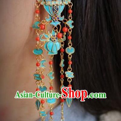China Classical Red Beads Ear Jewelry Traditional Cheongsam Tassel Earrings