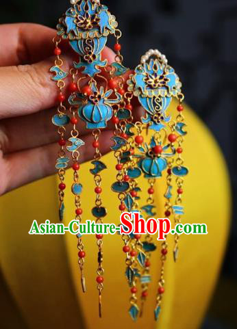 China Classical Red Beads Ear Jewelry Traditional Cheongsam Tassel Earrings China Classical Red Beads Ear Jewelry Traditional Cheongsam Tassel Earrings