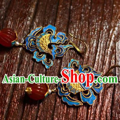 China Classical Blueing Fish Ear Jewelry Traditional Cheongsam Agate Earrings