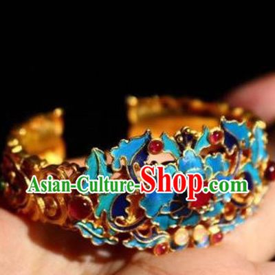 China Handmade Golden Bracelet Jewelry Traditional Qing Dynasty Garnet Bangle Accessories