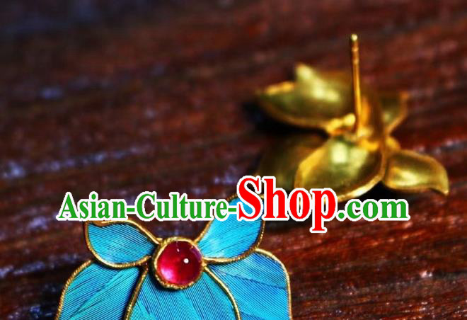 China Classical Garnet Ear Jewelry Traditional Cheongsam Blue Orchids Earrings China Classical Garnet Ear Jewelry Traditional Cheongsam Blue Orchids Earrings