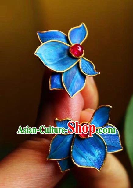 China Classical Garnet Ear Jewelry Traditional Cheongsam Blue Orchids Earrings China Classical Garnet Ear Jewelry Traditional Cheongsam Blue Orchids Earrings