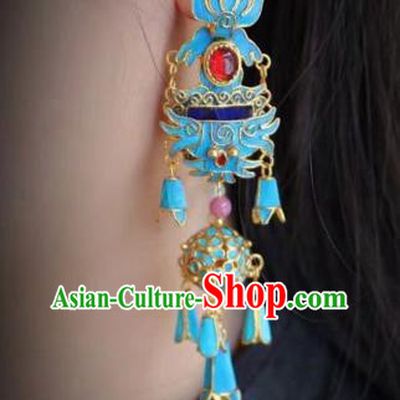 China Classical Court Garnet Ear Jewelry Traditional Cheongsam Blue Hydrangea Earrings