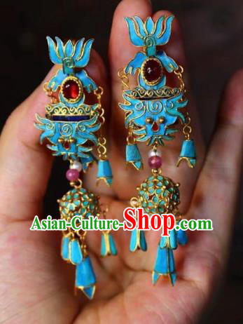 China Classical Court Garnet Ear Jewelry Traditional Cheongsam Blue Hydrangea Earrings China Classical Court Garnet Ear Jewelry Traditional Cheongsam Blue Hydrangea Earrings
