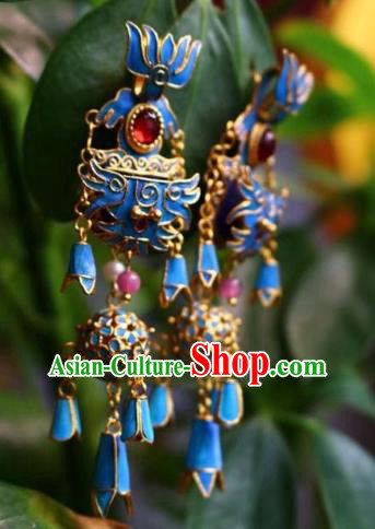 China Classical Court Garnet Ear Jewelry Traditional Cheongsam Blue Hydrangea Earrings China Classical Court Garnet Ear Jewelry Traditional Cheongsam Blue Hydrangea Earrings