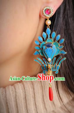 China Classical Pearls Tourmaline Ear Jewelry Traditional Cheongsam Blueing Phoenix Earrings China Classical Pearls Tourmaline Ear Jewelry Traditional Cheongsam Blueing Phoenix Earrings