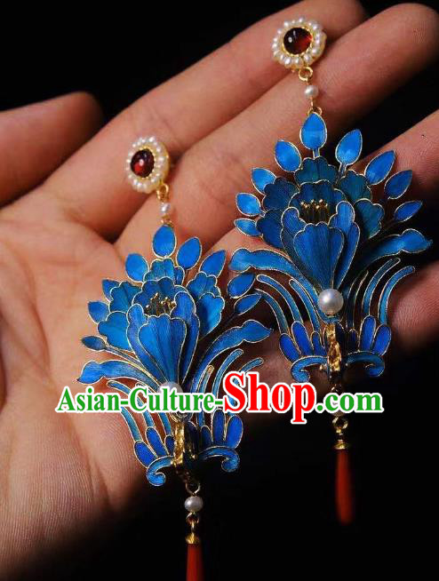 China Classical Pearls Tourmaline Ear Jewelry Traditional Cheongsam Blueing Phoenix Earrings China Classical Pearls Tourmaline Ear Jewelry Traditional Cheongsam Blueing Phoenix Earrings