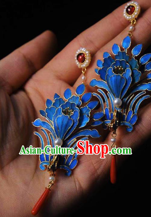 China Classical Pearls Tourmaline Ear Jewelry Traditional Cheongsam Blueing Phoenix Earrings China Classical Pearls Tourmaline Ear Jewelry Traditional Cheongsam Blueing Phoenix Earrings