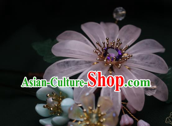 Chinese Handmade Amethyst Hair Stick Traditional Ancient Princess Pink Chrysanthemum Hairpin Headpiece Chinese Handmade Amethyst Hair Stick Traditional Ancient Princess Pink Chrysanthemum Hairpin Headpiece