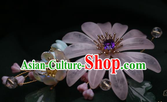 Chinese Handmade Amethyst Hair Stick Traditional Ancient Princess Pink Chrysanthemum Hairpin Headpiece Chinese Handmade Amethyst Hair Stick Traditional Ancient Princess Pink Chrysanthemum Hairpin Headpiece