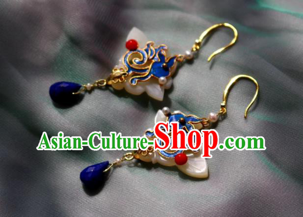 China Classical Lapis Blueing Ear Jewelry Traditional Cheongsam Jade Earrings China Classical Lapis Blueing Ear Jewelry Traditional Cheongsam Jade Earrings
