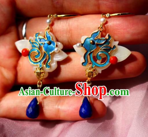 China Classical Lapis Blueing Ear Jewelry Traditional Cheongsam Jade Earrings China Classical Lapis Blueing Ear Jewelry Traditional Cheongsam Jade Earrings