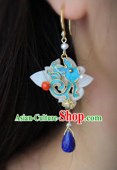 China Classical Lapis Blueing Ear Jewelry Traditional Cheongsam Jade Earrings China Classical Lapis Blueing Ear Jewelry Traditional Cheongsam Jade Earrings