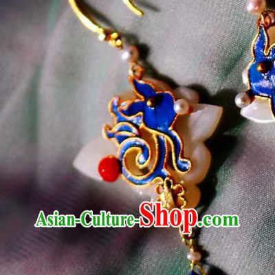 China Classical Lapis Blueing Ear Jewelry Traditional Cheongsam Jade Earrings