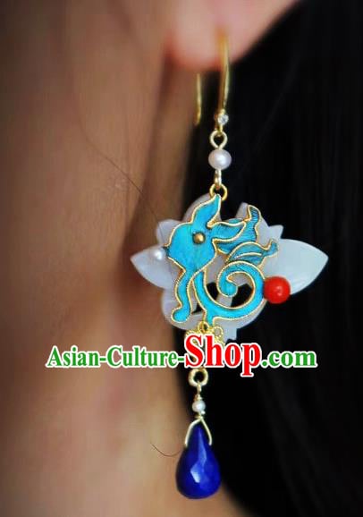 China Classical Lapis Blueing Ear Jewelry Traditional Cheongsam Jade Earrings China Classical Lapis Blueing Ear Jewelry Traditional Cheongsam Jade Earrings