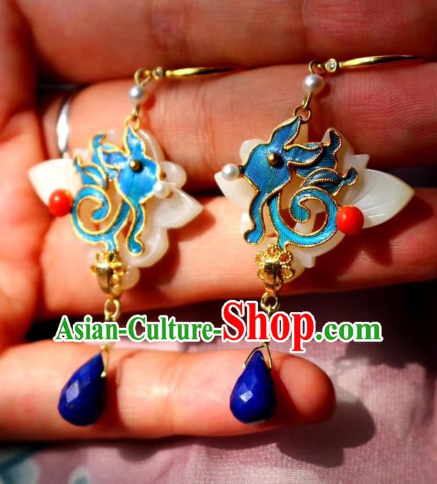 China Classical Lapis Blueing Ear Jewelry Traditional Cheongsam Jade Earrings China Classical Lapis Blueing Ear Jewelry Traditional Cheongsam Jade Earrings