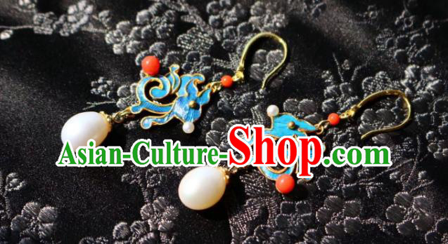 China Classical Pearl Ear Jewelry Traditional Cheongsam Blue Rabbit Earrings China Classical Pearl Ear Jewelry Traditional Cheongsam Blue Rabbit Earrings
