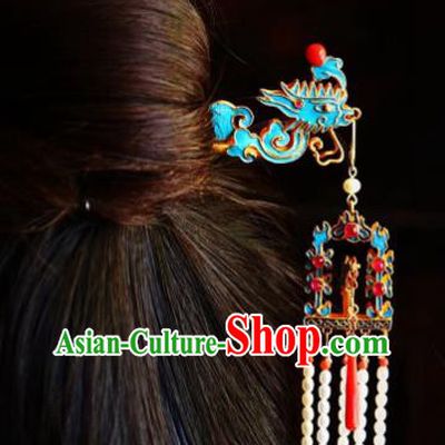 Chinese Handmade Qing Dynasty Phoenix Hair Stick Traditional Ancient Imperial Consort Pearls Tassel Hairpin