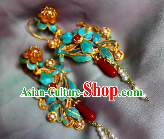China Classical Pearls Ear Jewelry Traditional Cheongsam Filigree Plum Blossom Earrings China Classical Pearls Ear Jewelry Traditional Cheongsam Filigree Plum Blossom Earrings