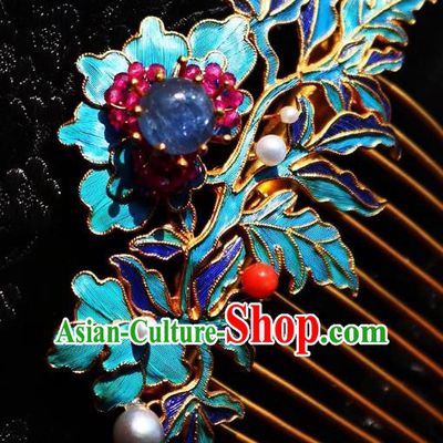 Chinese Handmade Blueing Hair Comb Traditional Ancient Qing Dynasty Lapis Hairpin