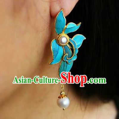 China Classical Qing Dynasty Orchid Ear Jewelry Traditional Cheongsam Pearls Earrings