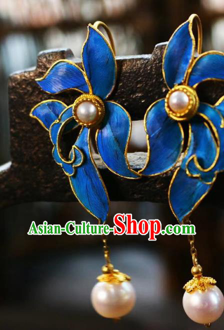 China Classical Qing Dynasty Orchid Ear Jewelry Traditional Cheongsam Pearls Earrings China Classical Qing Dynasty Orchid Ear Jewelry Traditional Cheongsam Pearls Earrings