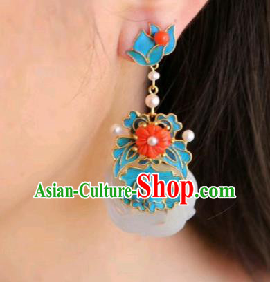 China Classical Jade Ear Jewelry Traditional Cheongsam Coral Beads Pearl Earrings China Classical Jade Ear Jewelry Traditional Cheongsam Coral Beads Pearl Earrings