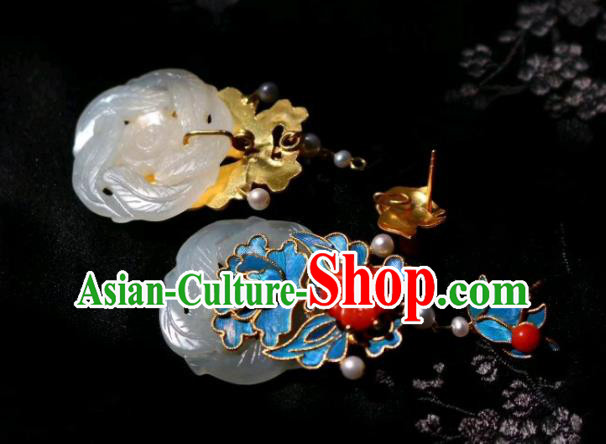 China Classical Jade Ear Jewelry Traditional Cheongsam Coral Beads Pearl Earrings China Classical Jade Ear Jewelry Traditional Cheongsam Coral Beads Pearl Earrings