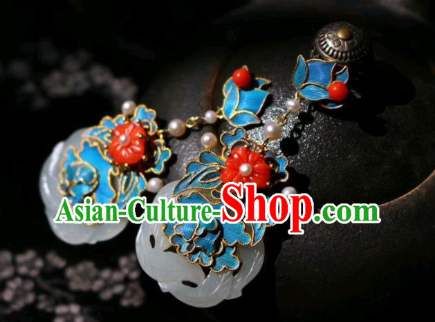 China Classical Jade Ear Jewelry Traditional Cheongsam Coral Beads Pearl Earrings China Classical Jade Ear Jewelry Traditional Cheongsam Coral Beads Pearl Earrings