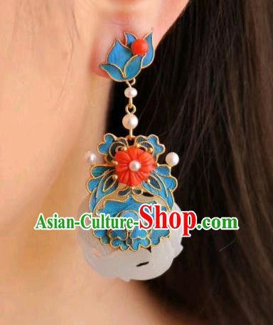 China Classical Jade Ear Jewelry Traditional Cheongsam Coral Beads Pearl Earrings China Classical Jade Ear Jewelry Traditional Cheongsam Coral Beads Pearl Earrings