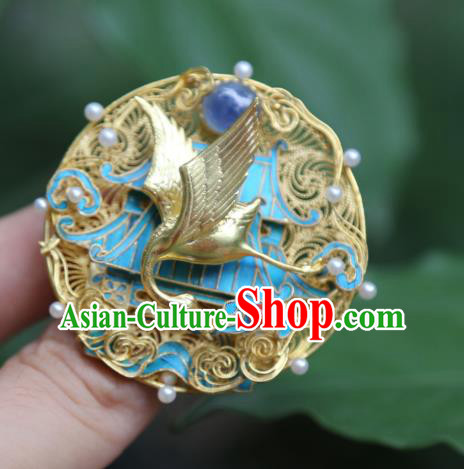 China Handmade Golden Crane Brooch Accessories Traditional Ancient Qing Dynasty Filigree Jewelry China Handmade Golden Crane Brooch Accessories Traditional Ancient Qing Dynasty Filigree Jewelry