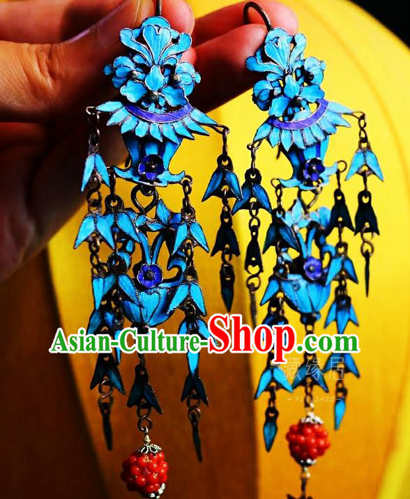 China Classical Coral Beads Ear Jewelry Traditional Cheongsam Blueing Tassel Earrings China Classical Coral Beads Ear Jewelry Traditional Cheongsam Blueing Tassel Earrings