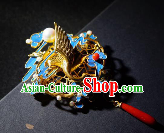 China Traditional Ancient Qing Dynasty Cloisonne Agate Jewelry Handmade Golden Crane Brooch Accessories China Traditional Ancient Qing Dynasty Cloisonne Agate Jewelry Handmade Golden Crane Brooch Accessories