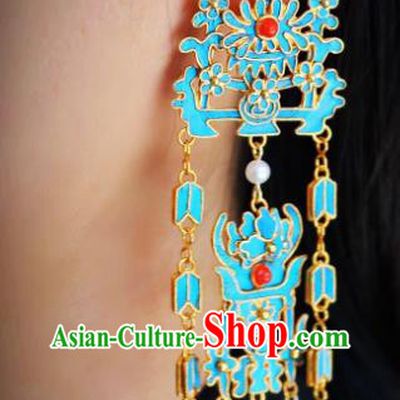 China Classical Cloisonne Chrysanthemum Ear Jewelry Traditional Cheongsam Pearls Tassel Earrings