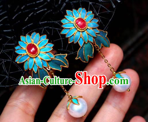 China Classical Ruby Ear Jewelry Traditional Cheongsam Cloisonne Chrysanthemum Earrings China Classical Ruby Ear Jewelry Traditional Cheongsam Cloisonne Chrysanthemum Earrings