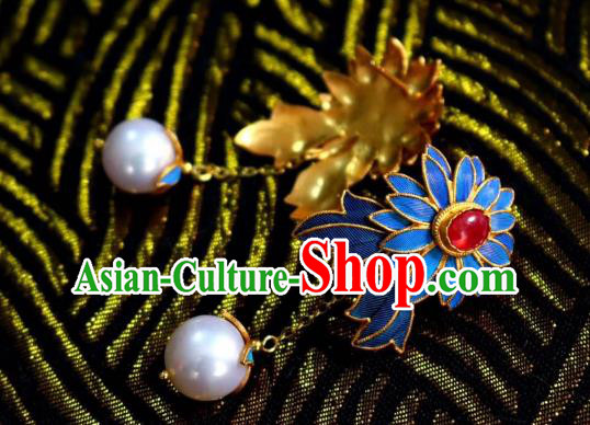 China Classical Ruby Ear Jewelry Traditional Cheongsam Cloisonne Chrysanthemum Earrings China Classical Ruby Ear Jewelry Traditional Cheongsam Cloisonne Chrysanthemum Earrings