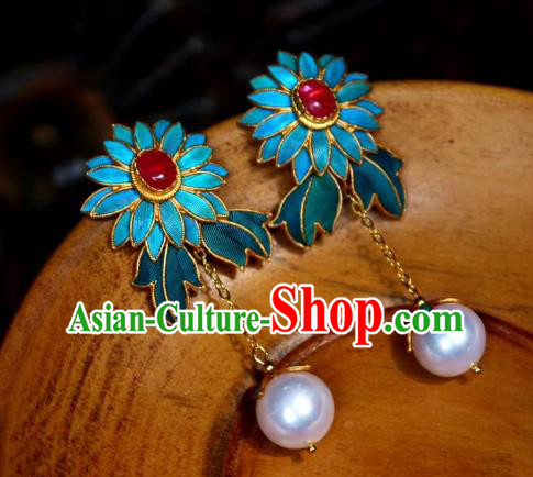 China Classical Ruby Ear Jewelry Traditional Cheongsam Cloisonne Chrysanthemum Earrings China Classical Ruby Ear Jewelry Traditional Cheongsam Cloisonne Chrysanthemum Earrings