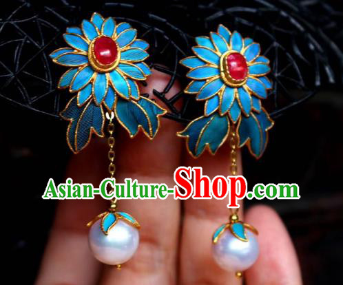 China Classical Ruby Ear Jewelry Traditional Cheongsam Cloisonne Chrysanthemum Earrings China Classical Ruby Ear Jewelry Traditional Cheongsam Cloisonne Chrysanthemum Earrings