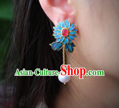 China Classical Ruby Ear Jewelry Traditional Cheongsam Cloisonne Chrysanthemum Earrings China Classical Ruby Ear Jewelry Traditional Cheongsam Cloisonne Chrysanthemum Earrings