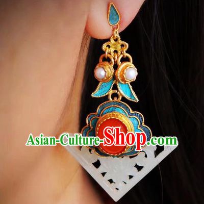 China Classical Agate Ear Jewelry Traditional Cheongsam Pearls Jade Earrings