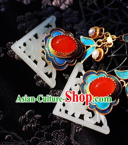 China Classical Agate Ear Jewelry Traditional Cheongsam Pearls Jade Earrings China Classical Agate Ear Jewelry Traditional Cheongsam Pearls Jade Earrings