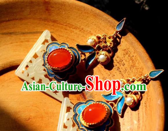 China Classical Agate Ear Jewelry Traditional Cheongsam Pearls Jade Earrings China Classical Agate Ear Jewelry Traditional Cheongsam Pearls Jade Earrings
